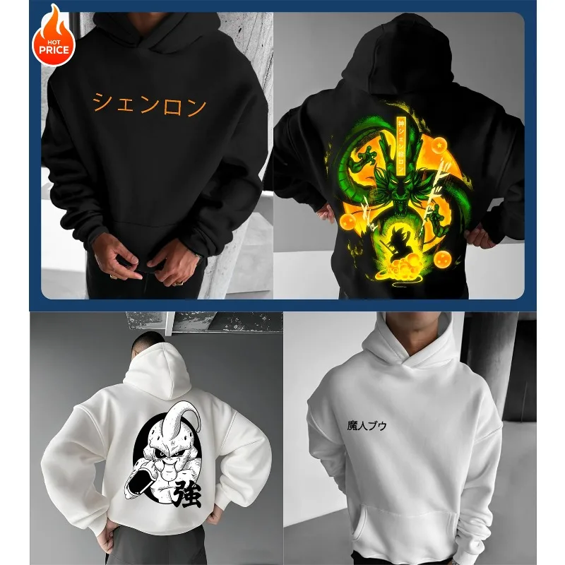 

Толстовка унисекс большого размера с капюшоном в стиле аниме Dragon Ball Majin, мужская одежда, осенняя одежда Y2k, свободные хлопковые женские топы с длинными рукавами
