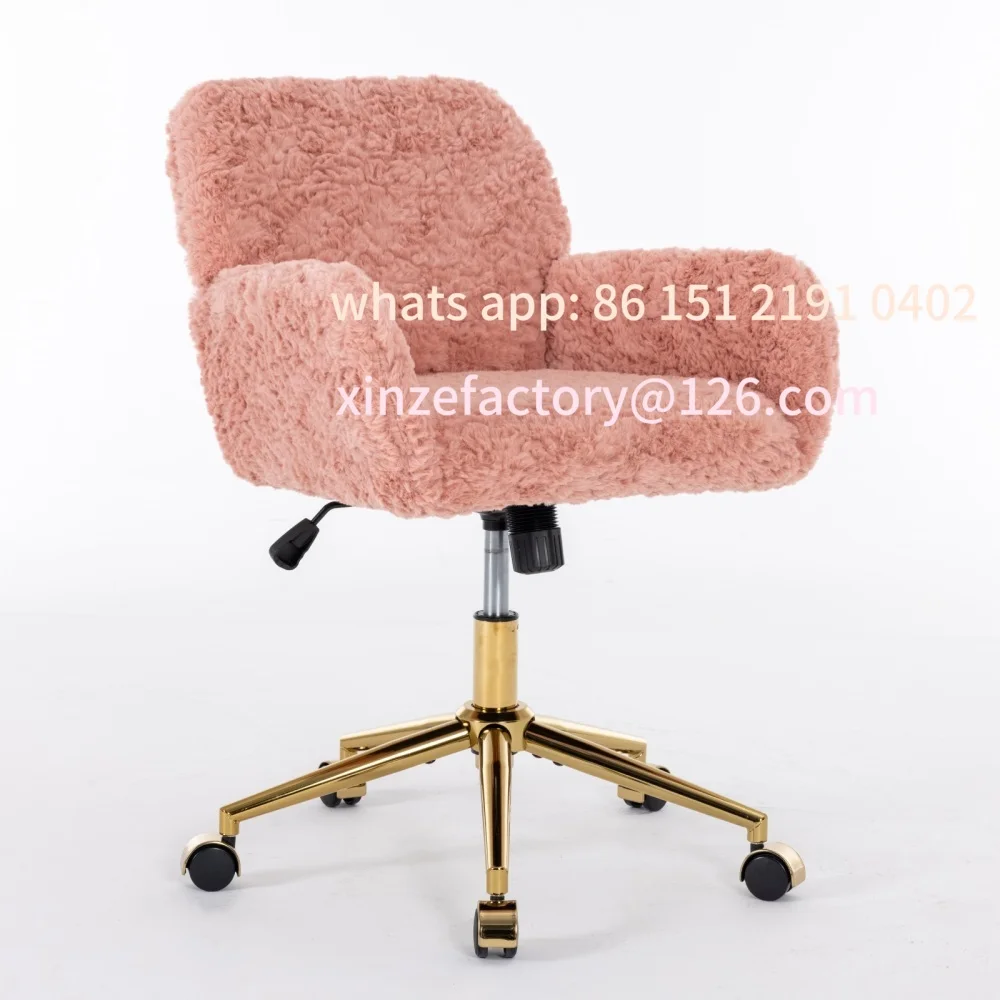 Customizable Office Chair Artificial Rabbit Hair Office Chair Golden Metal Base Adjustable Desk