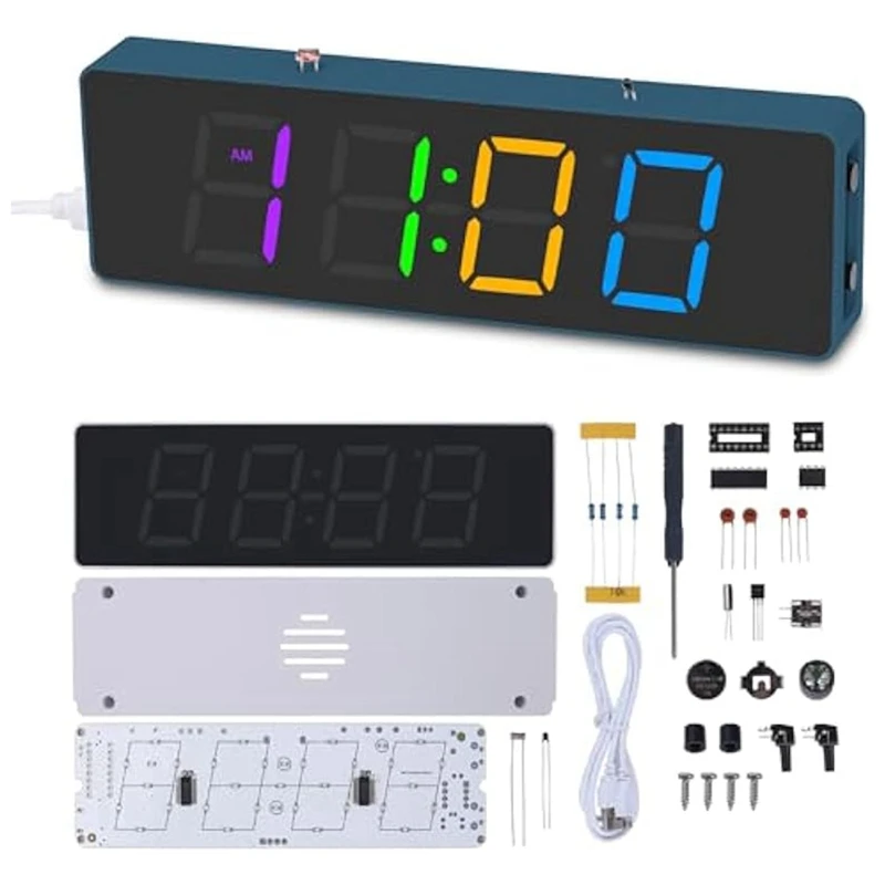 Soldering Practice Kit 4-Digit Digital Alarm Clock Kit With RGB Colorful Modes, Diplay DIY Clock Soldering Project Kit