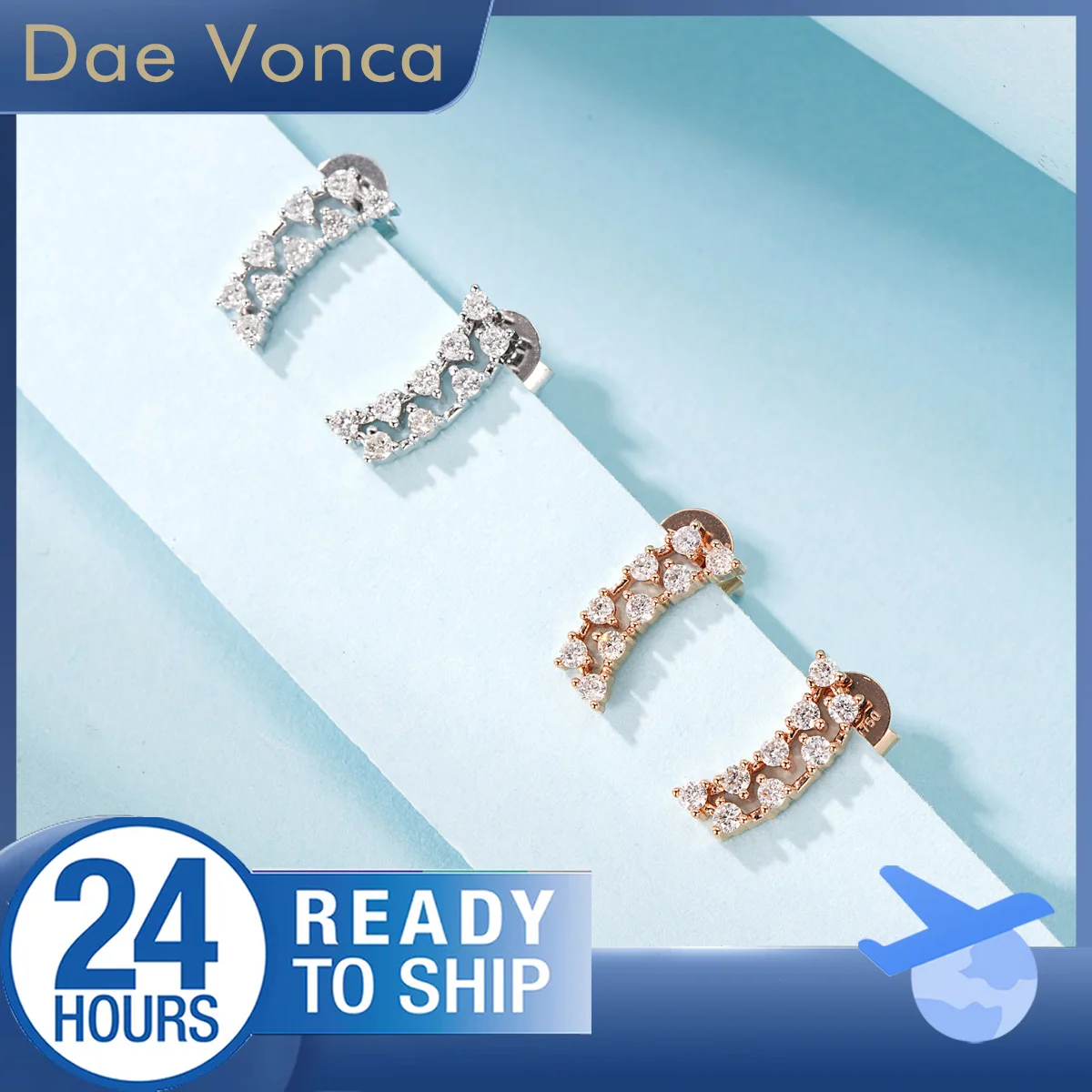 Double Row Round Natural Diamond Earrings 18K Rose Gold 100% Real Natural Diamond Stud Earrings Anniversary Gift For Women