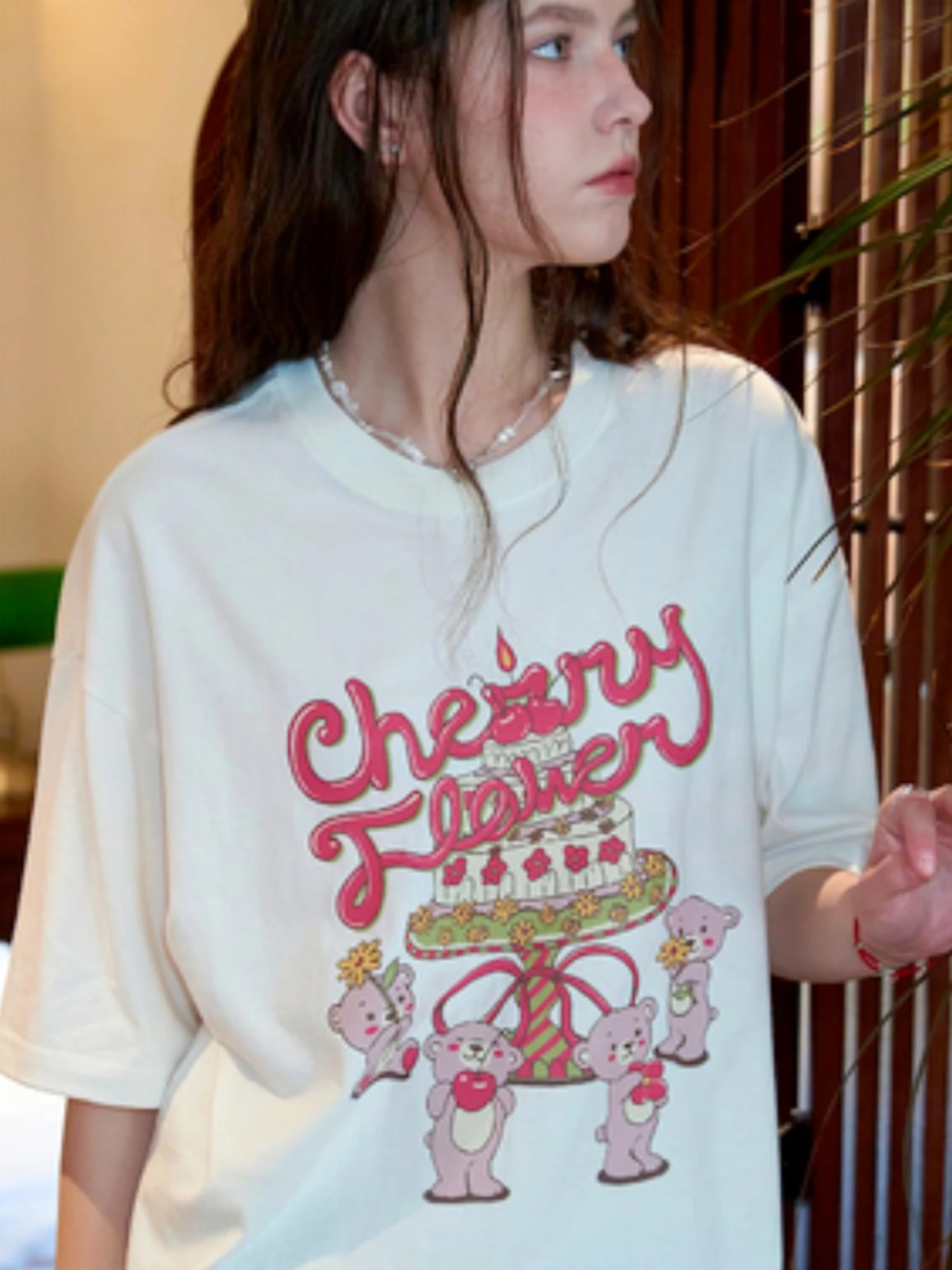 Teddy's Cake Short-Sleeve T-Shirt [Cream]