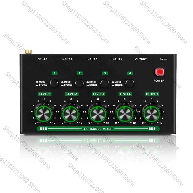 4 in 2 Out 4-Channel Stereo Audio Mixer Splitter, 6.5mm Port, Audio Signal Mixer for Sound Card, Mic, Guitar & Instruments