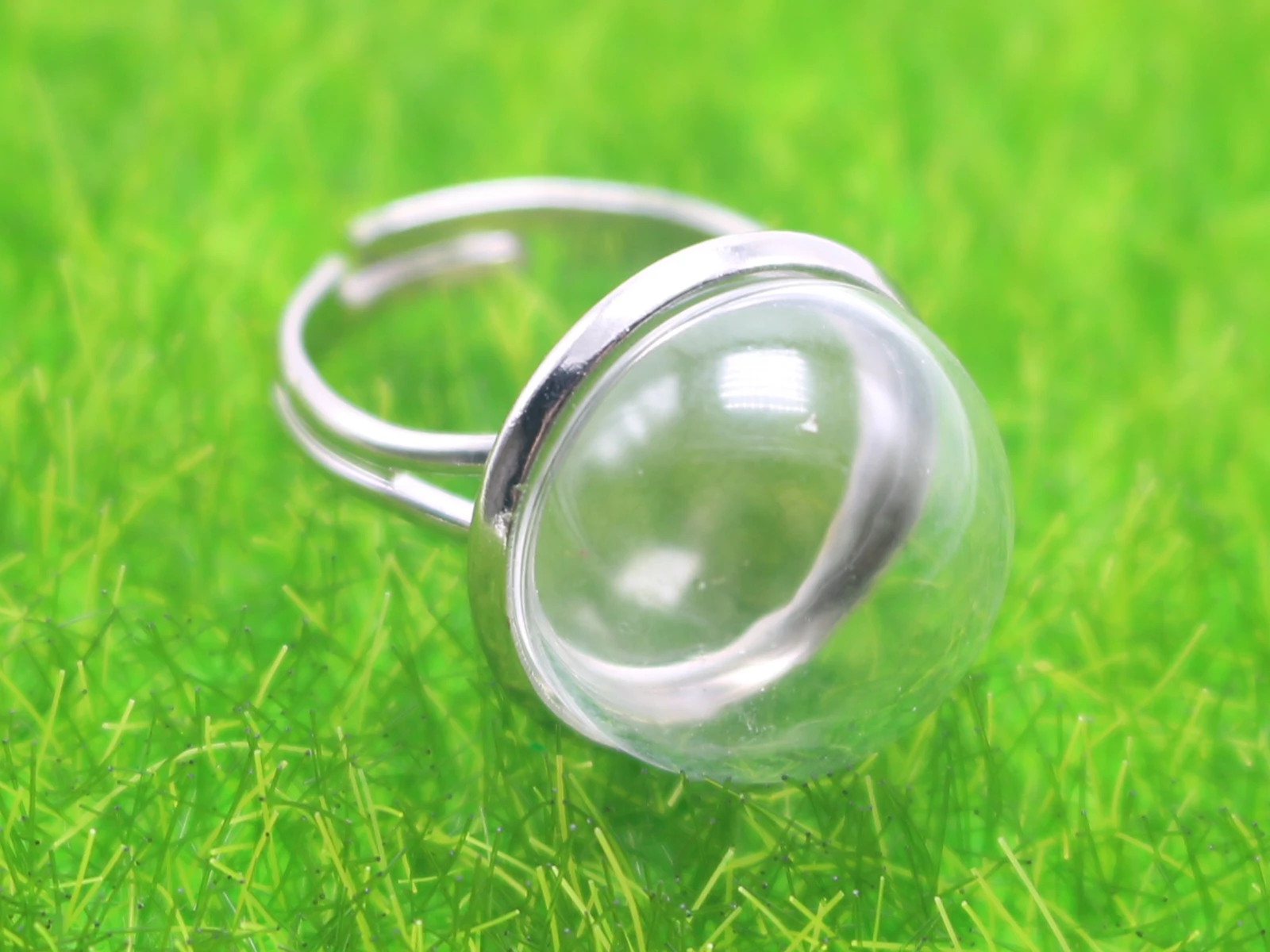 Anillo ajustable de 2 piezas con Terrario de cúpula de vidrio transparente, botella de globo de 1/2, 10mm-20mm