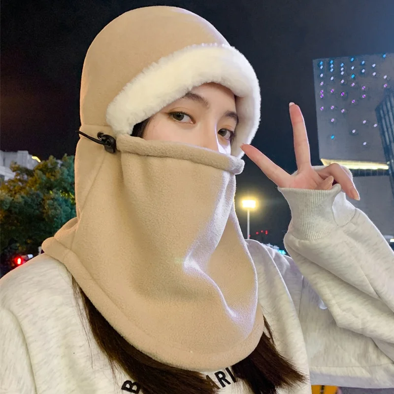 Fashion Beanies Cap Thickned Cold-Proof Ear Protection Hat Windproof Keep Warm Hooded Face Mask Outdoor