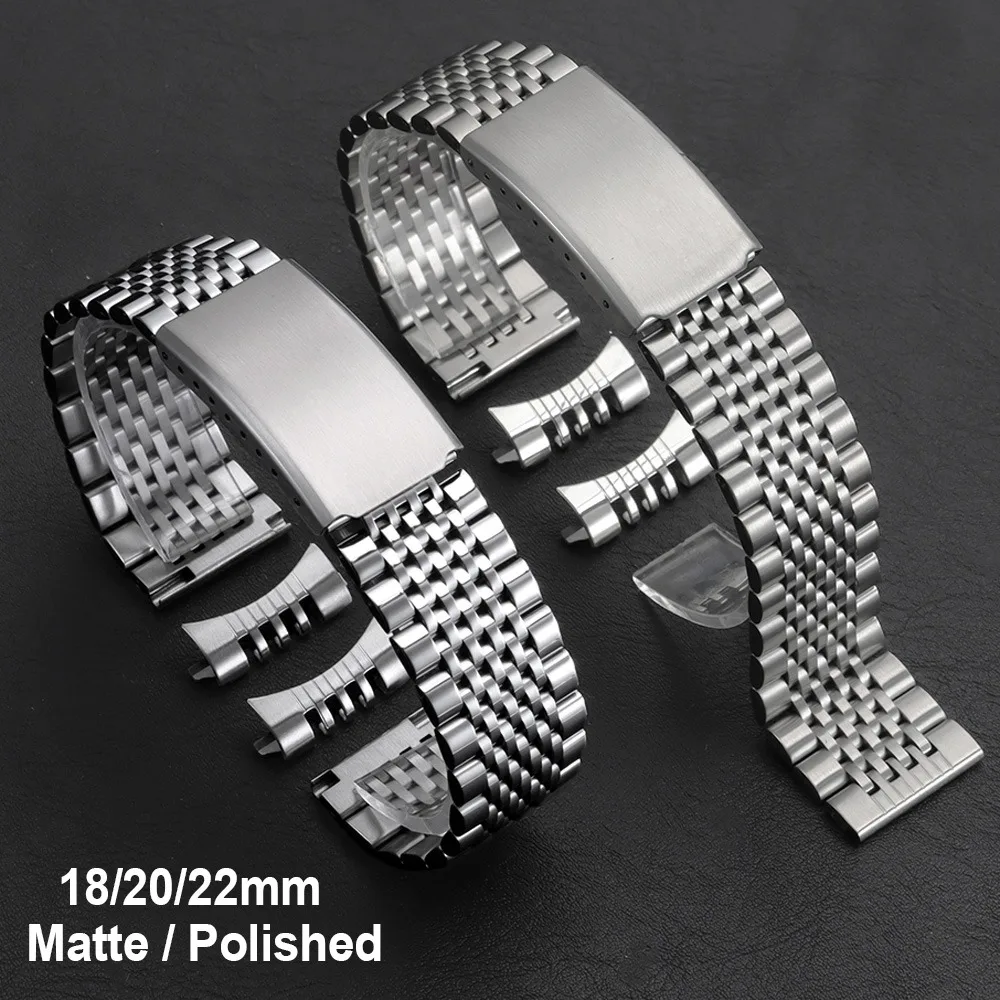 

18mm 20mm 22mm Stainless Steel Watch Strap Curved/Flat End Metal Watch Band Universal Polished/Matte Men Replacement Bracelet