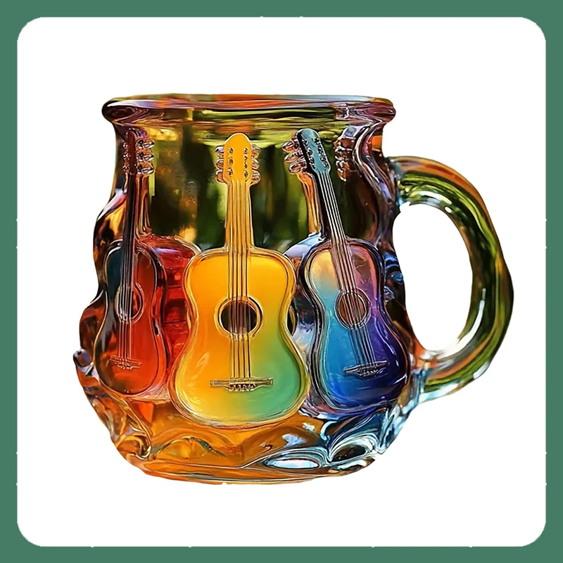 

Guitar Mug Novelty Music Themed Coffee Cup Latte Milk Coffee Mug Unique Colorful Resin Books Stack Coffee Cup Collection Gift