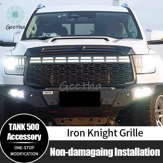 New Design Car Upgrade Accessories ABS Iron Knight LED Light Front Grille for GWM Tank 500