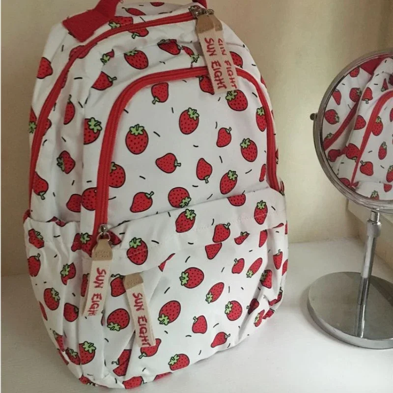 High-capacity Women All Match Backpack Kawaii Cute Strawberry Print Students Schoolbags   Harajuku Sweet Chic Backpacks