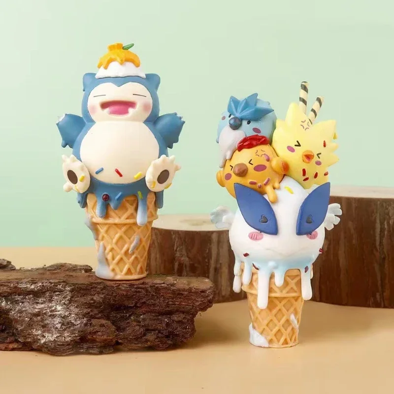 Anime Cartoon Pokémon Ice Cream Series Hand Figure Cone Cute Pikachu Doll Model Psyduck Desktop Ornament Children's Toy Gifts