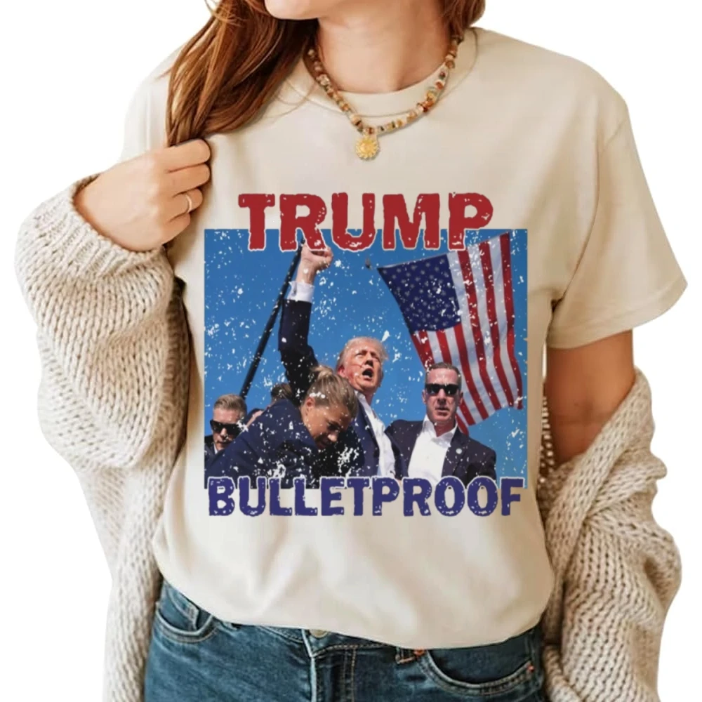 Donald Trump Mugshot T Shirt Trump Rally Shooter Tees Trump 2024 Tshirts Women American Street Cotton Novelty Graphic Tops