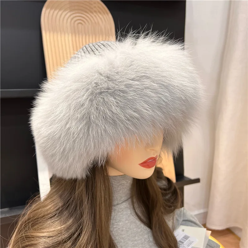 New Stylish Beanie Hats for Women Winter Warm Fluffy Bone Cap Soft Outdoor Thick Natural Fox Fur Hat Female Dome Hats