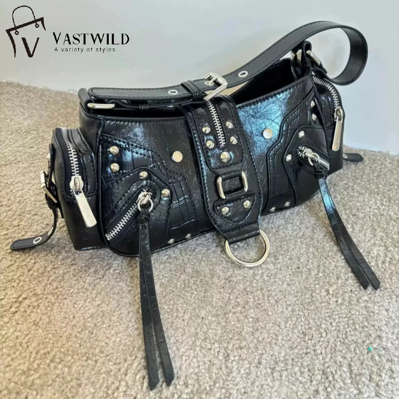 

Черные сумки Y2k подмышки для женщин, роскошные дизайнерские сумки, кошельки, новые винтажные сумки из искусственной кожи с заклепками, украшение через плечо