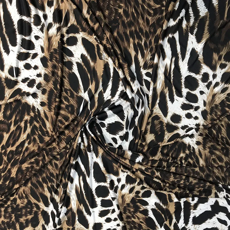 Ice Silk Polyester Spandex Leopard Print Fabric Thin Top Latin Dance Tight Shirt Leggings Fashion Four Sided Elastic Fabric