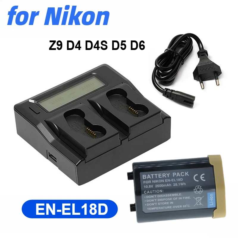 

EN-EL18D EN-EL18d ENEL18d Battery+LCD Smart Rapid LCD Dual Charger for Nikon Z9 D4 D4S D5 D6 Camera D800 D850 D500 Grips
