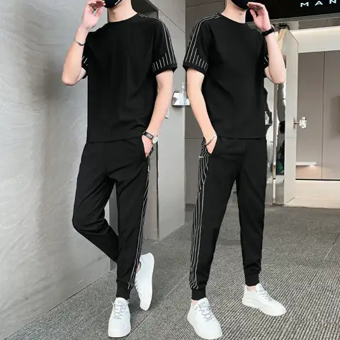 T 셔츠 바지 세트 남자 스트레치 스포츠 정장, 저렴한 Xl 여름 남성 의류 부드러운 탑 헐렁한 기본 일반 맞춤 운동복