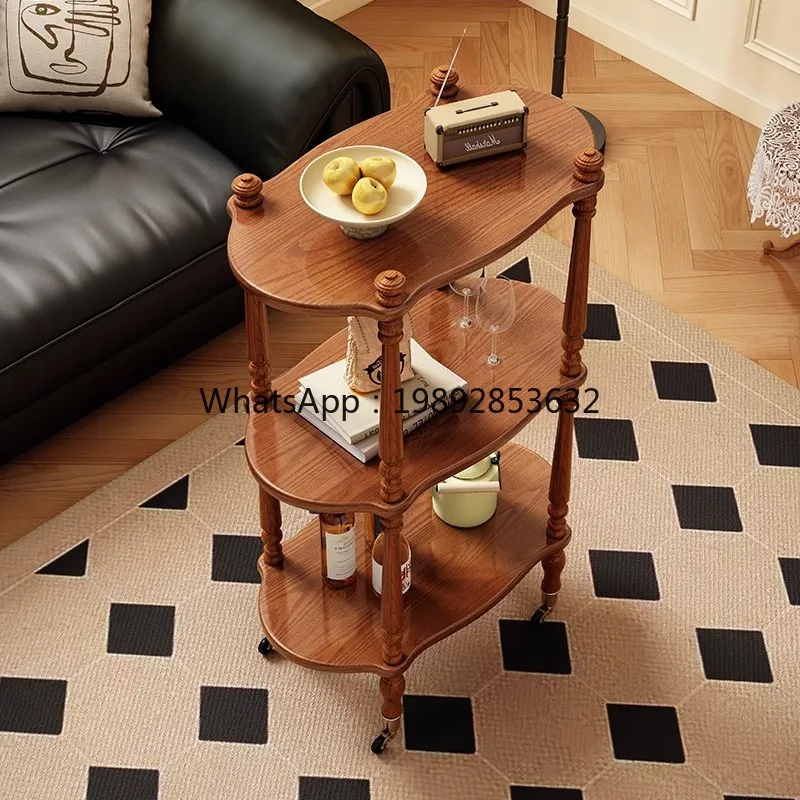 LYY French Retro Coffee Table Small Apartment Living Room Movable Sofa Side Table Corner Table Solid Wood Small  Storage Rack