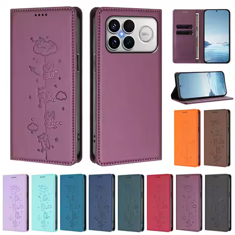 Cute Cat Leather Flip Wallet Case For Xiaomi Poco F8 Pro F7 F8 Ultra F7 F6 F5 Pro F3 Book Card Slot RFID Protective Phone Cover