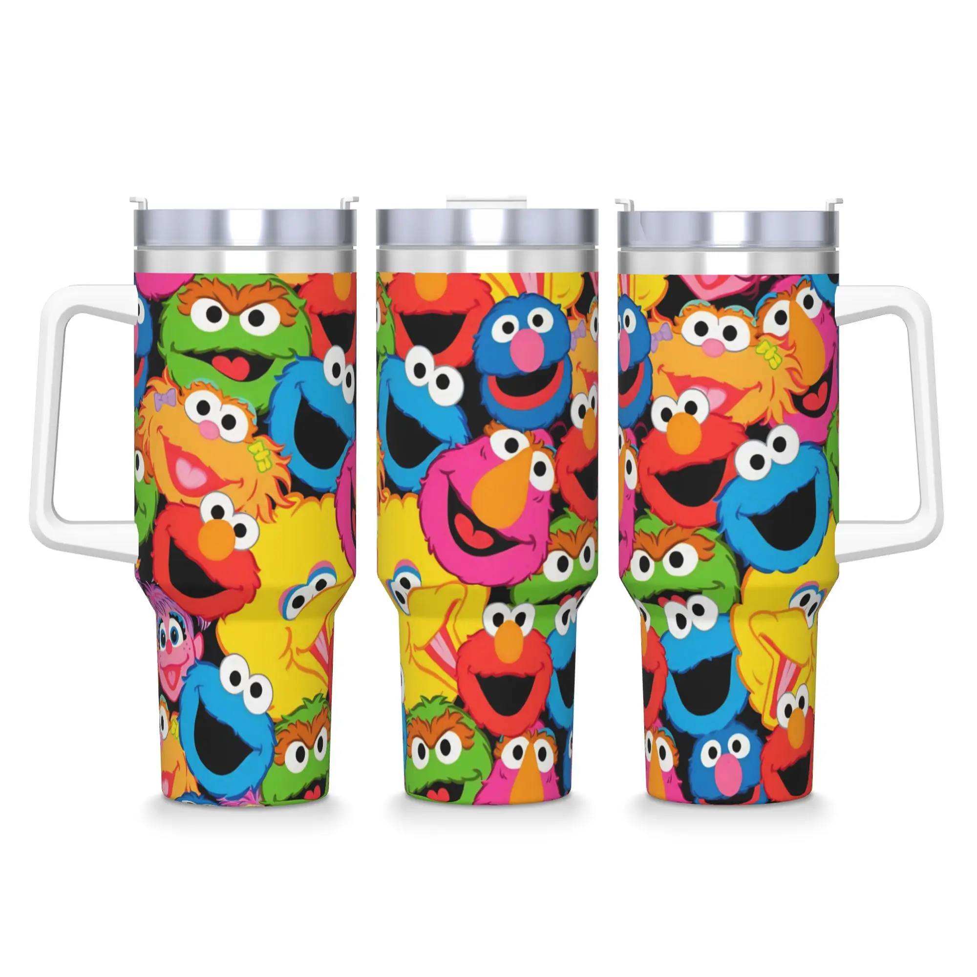 Vaso de acero inoxidable Cookie Monsters, taza de café de viaje con pajitas y tapa, tazas de gran capacidad, botella de agua para bebidas frías