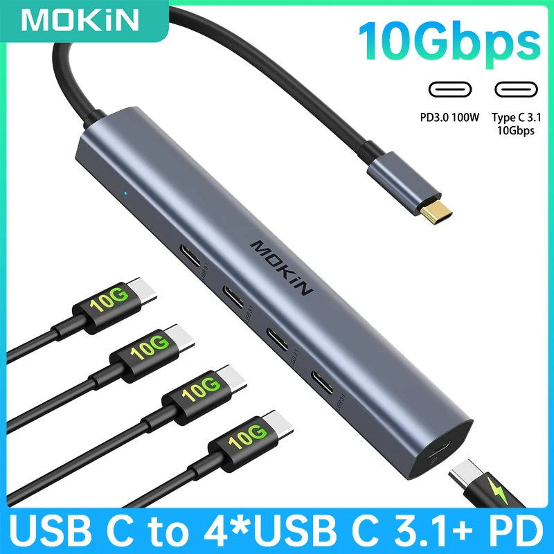 MOKiN USB Type C Hub 10Gbps USB C Splitter PD100W Charging for Tablets Laptops PC Accessories MacBook Pro/Air iPad Phone Surface