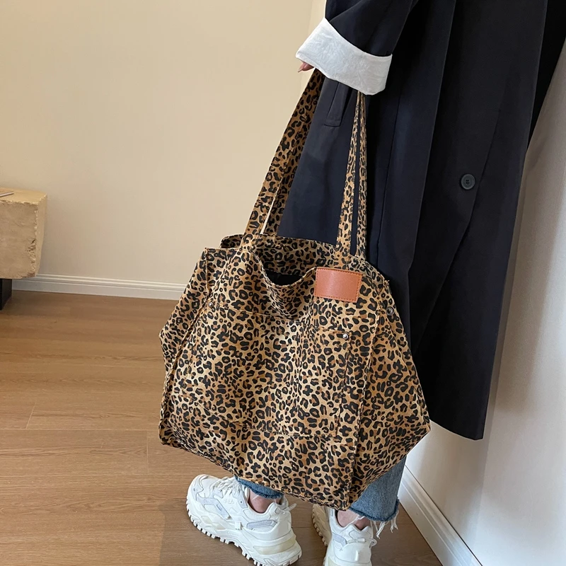 Bolso de hombro de lujo con estampado de leopardo y animales para mujer, de gran capacidad bolsa grande de tela de lona, ideal para la playa y el