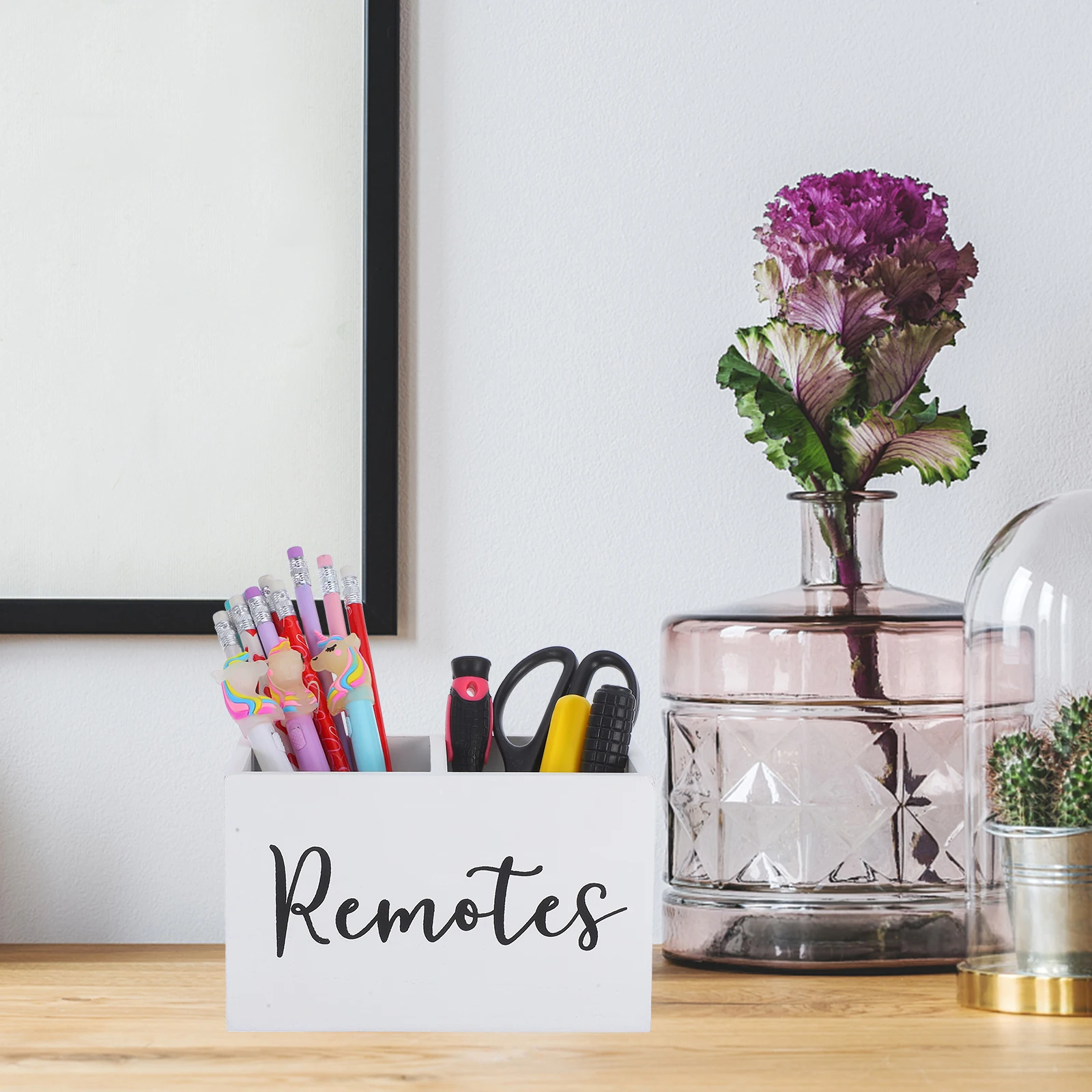 

1pcs Wooden Remote Control Holder With Multiple Compartments Living Room Office Coffee Table Organizer Storage Box Desk Media