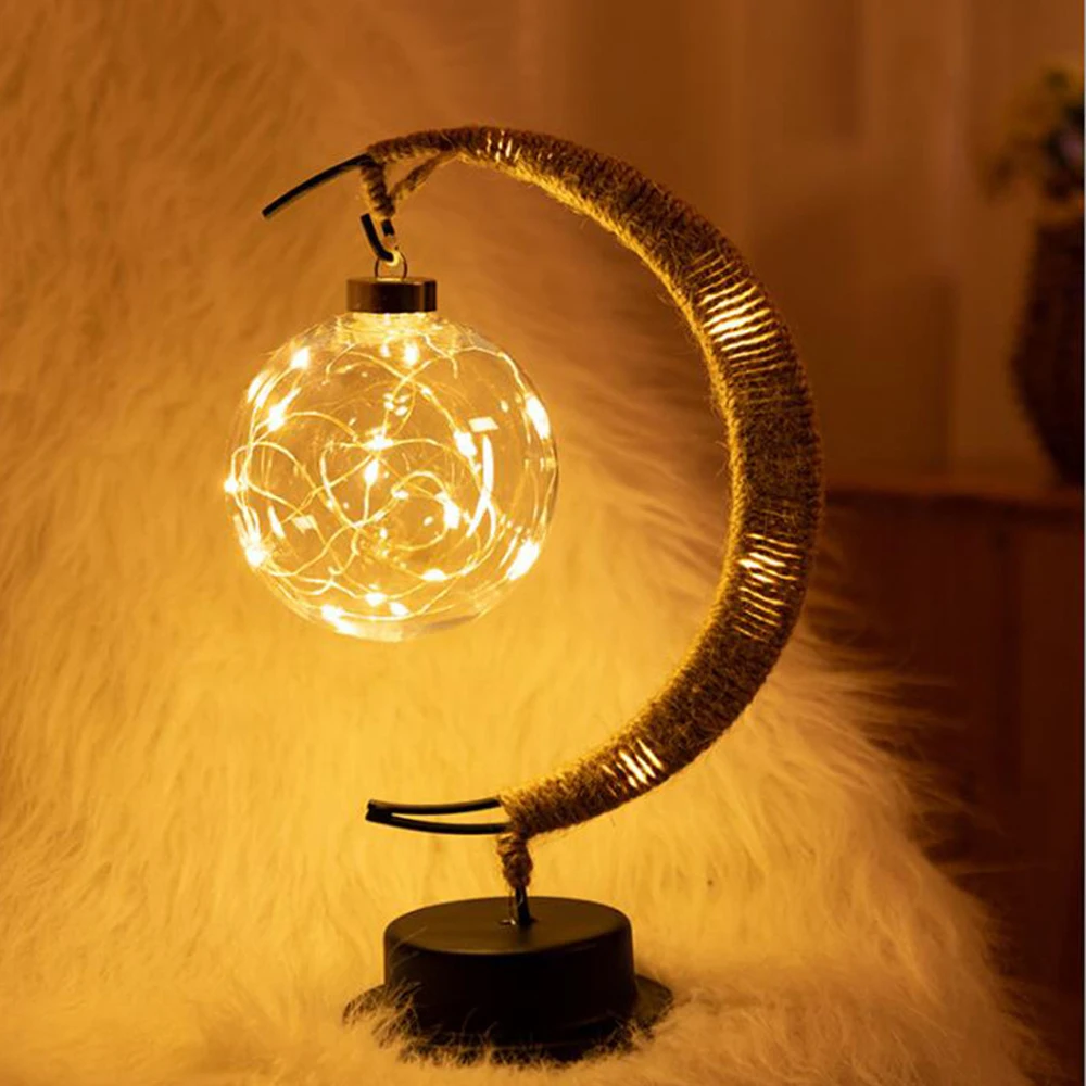 

LED Iron Moon Round Ball Muslim Style Modeling Lamp Decorative Bedroom Holiday Table Atmosphere Lamp