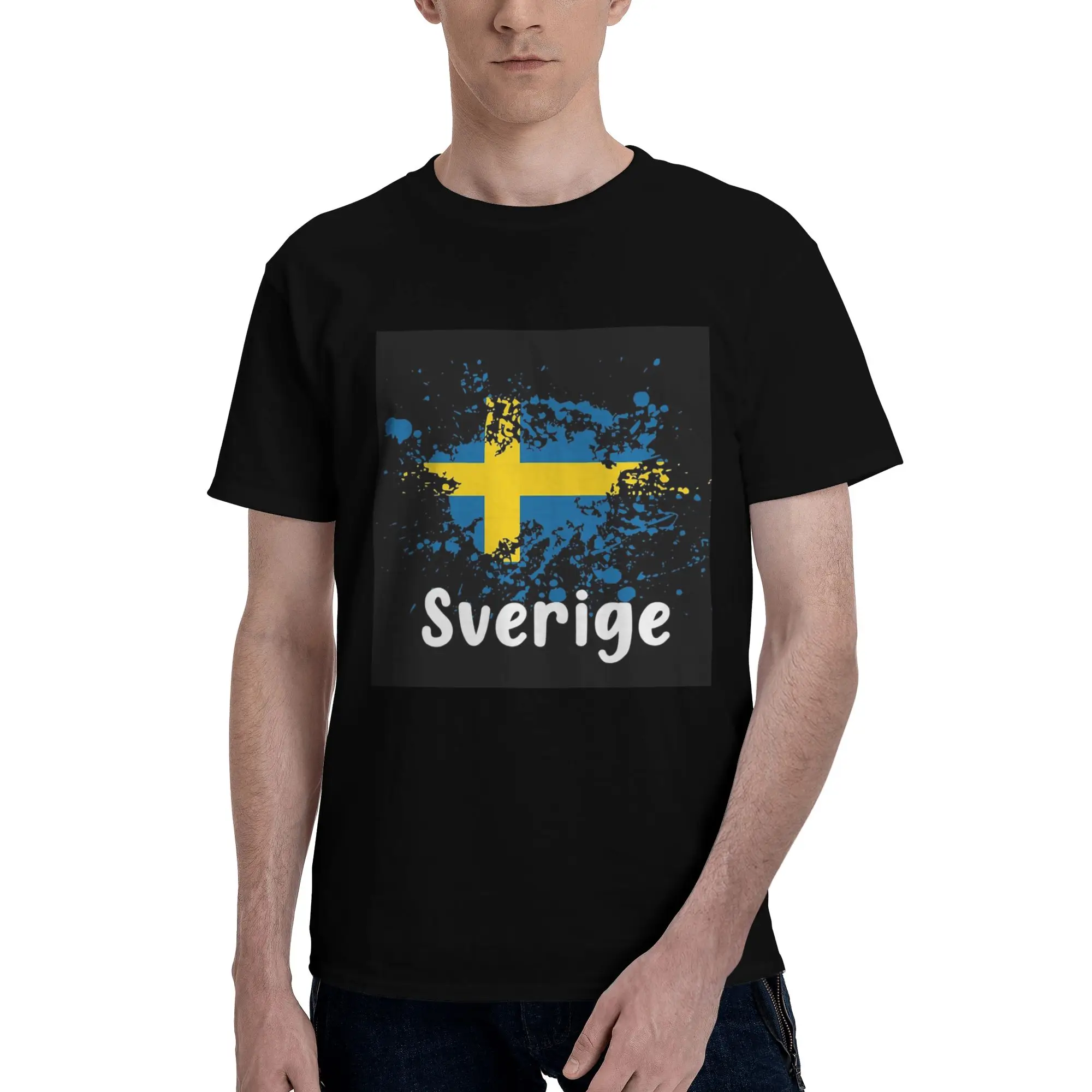 

Swedish Flag Sweden Black Sverige 100% Cotton T-Shirt Men'sClassic T Shirts Men Crew Neck Short Sleeve S-6XL