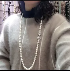 Hot sell 8-9mm 80cm white natural freshwater pearl necklace long sweater chain fashion jewelry