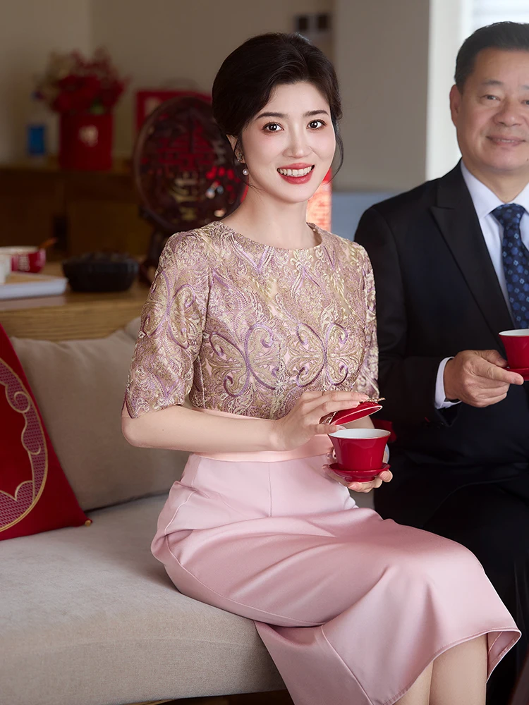 

Розовая свадебная юбка для молодых мам, модная, с вышивкой, на молнии, со средней талией, подходит для различных случаев