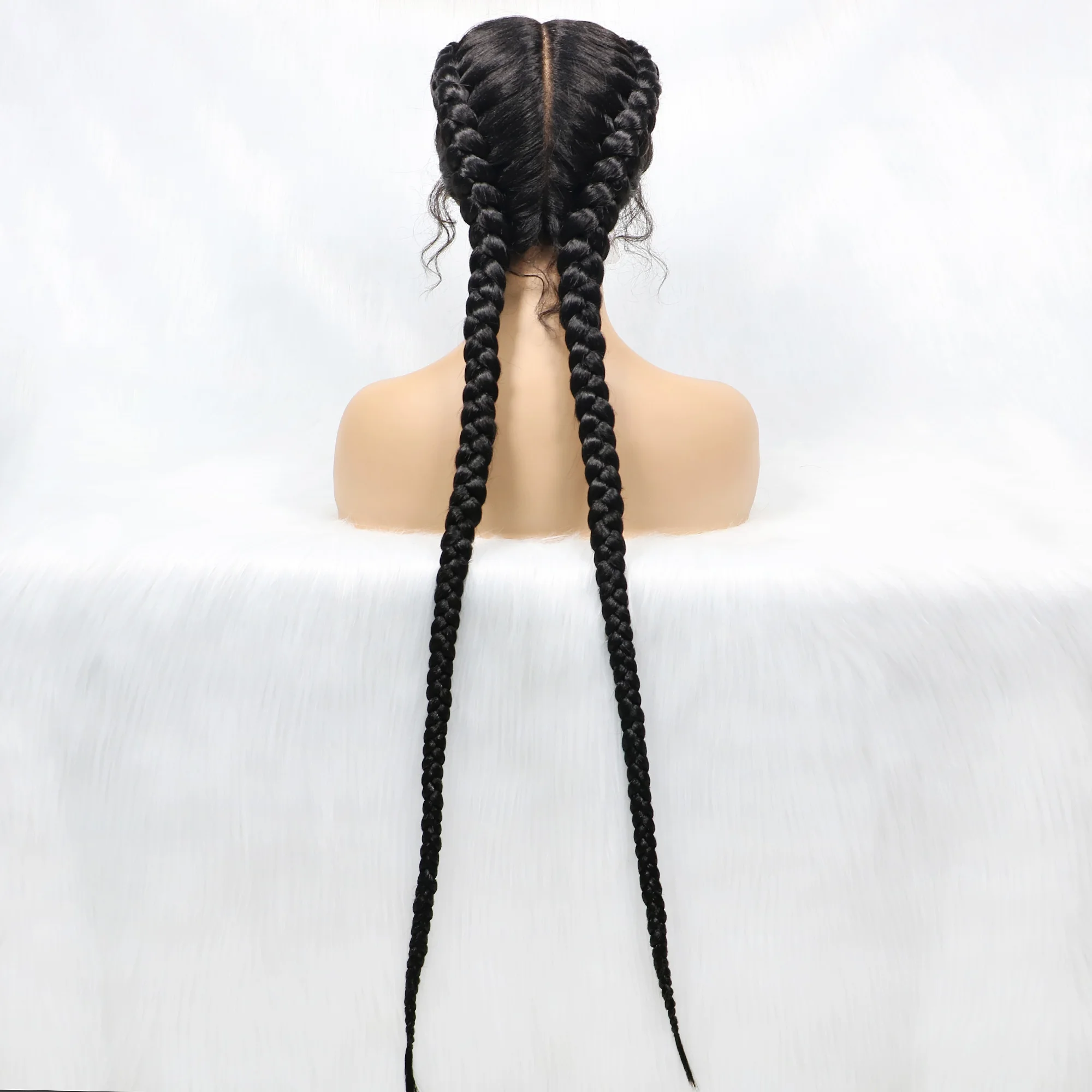 Synthetic Cornrow Braided Wigs Natural Black Braided Lace Front Wig Double Dutch Braids 100% Hand Made with Baby Hairs for Women