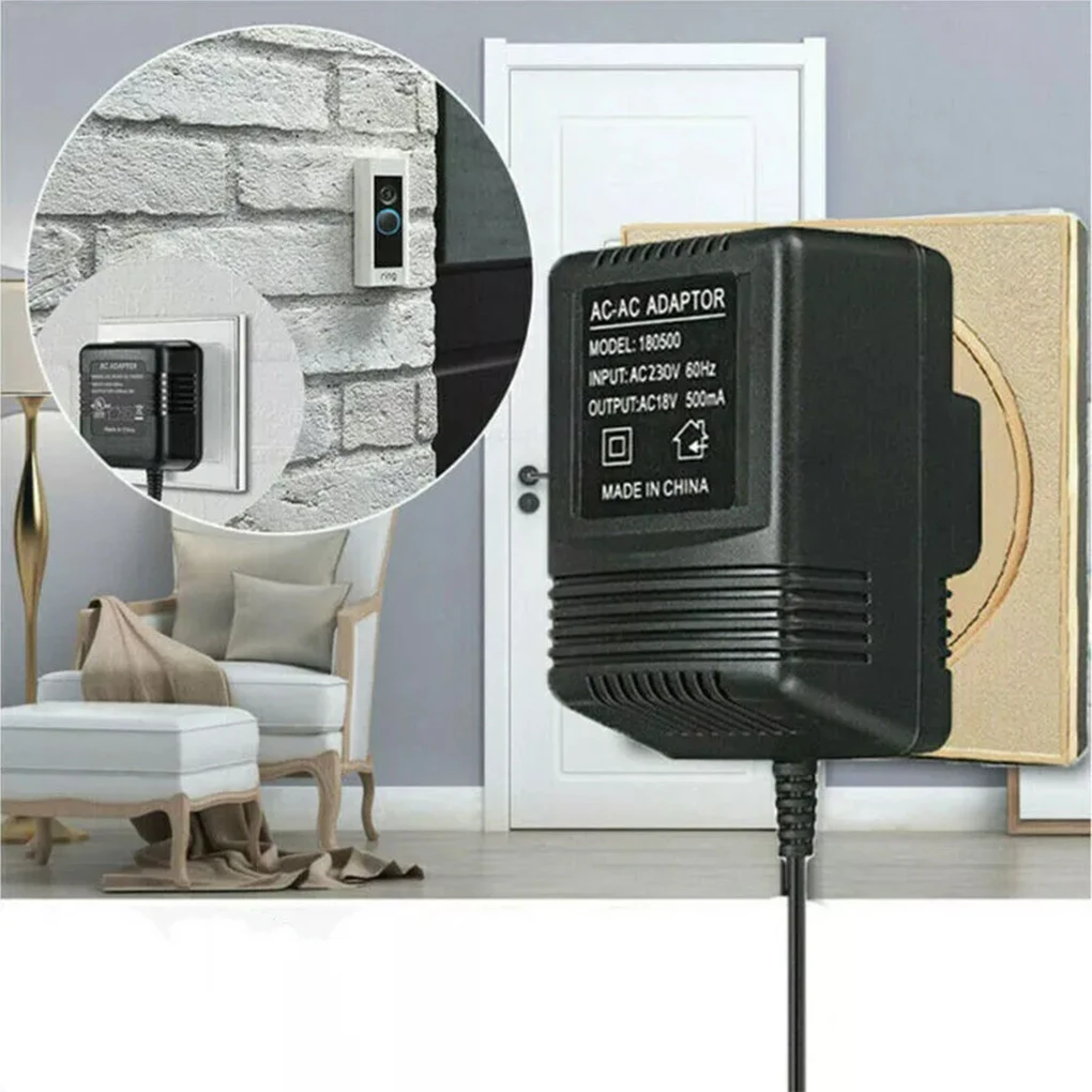 Adaptador de corriente para timbre, transformador de timbre de 18V 500MA, Cable de 5M Compatible con timbre de anillo, timbre de vídeo, enchufe europeo
