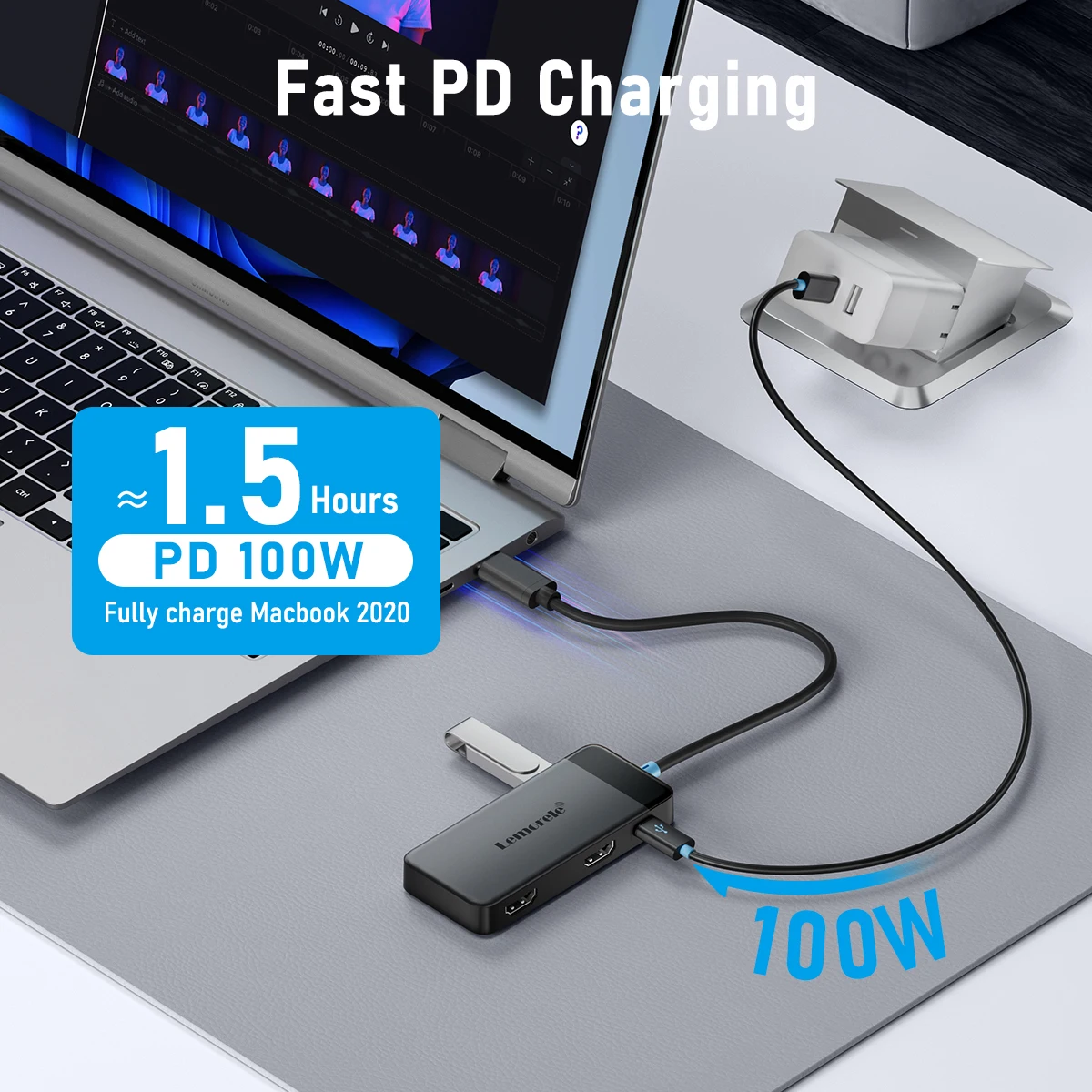 Lemorele TC122 USB C HUB Dual HDMI 4K Dockingstation USB 3.0 PD 100W Typ C Port für MacBook iPad M2 M1 Steam Deck