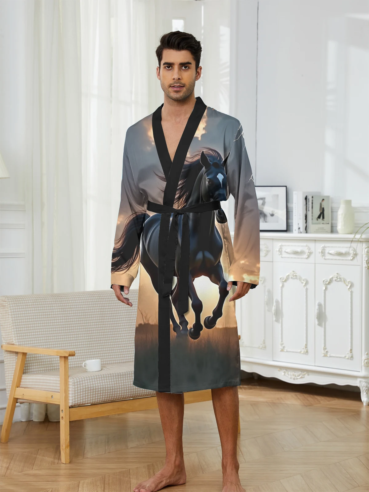 1pcs Men's Robes 2026 Spring/Summer Robes Sleepwear 3D Printed Men's bathrobe Breathable Funny pajamas Graphic Bathrobe men