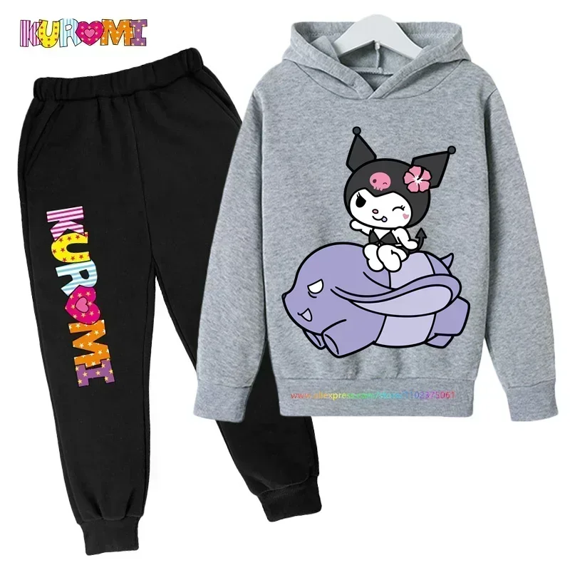 2024 Fashion Spring Autumn Baby Clothes Outfits Children's Kuromi Hoodie Set Kids Long Pants 2pcs Sets Casual Suit