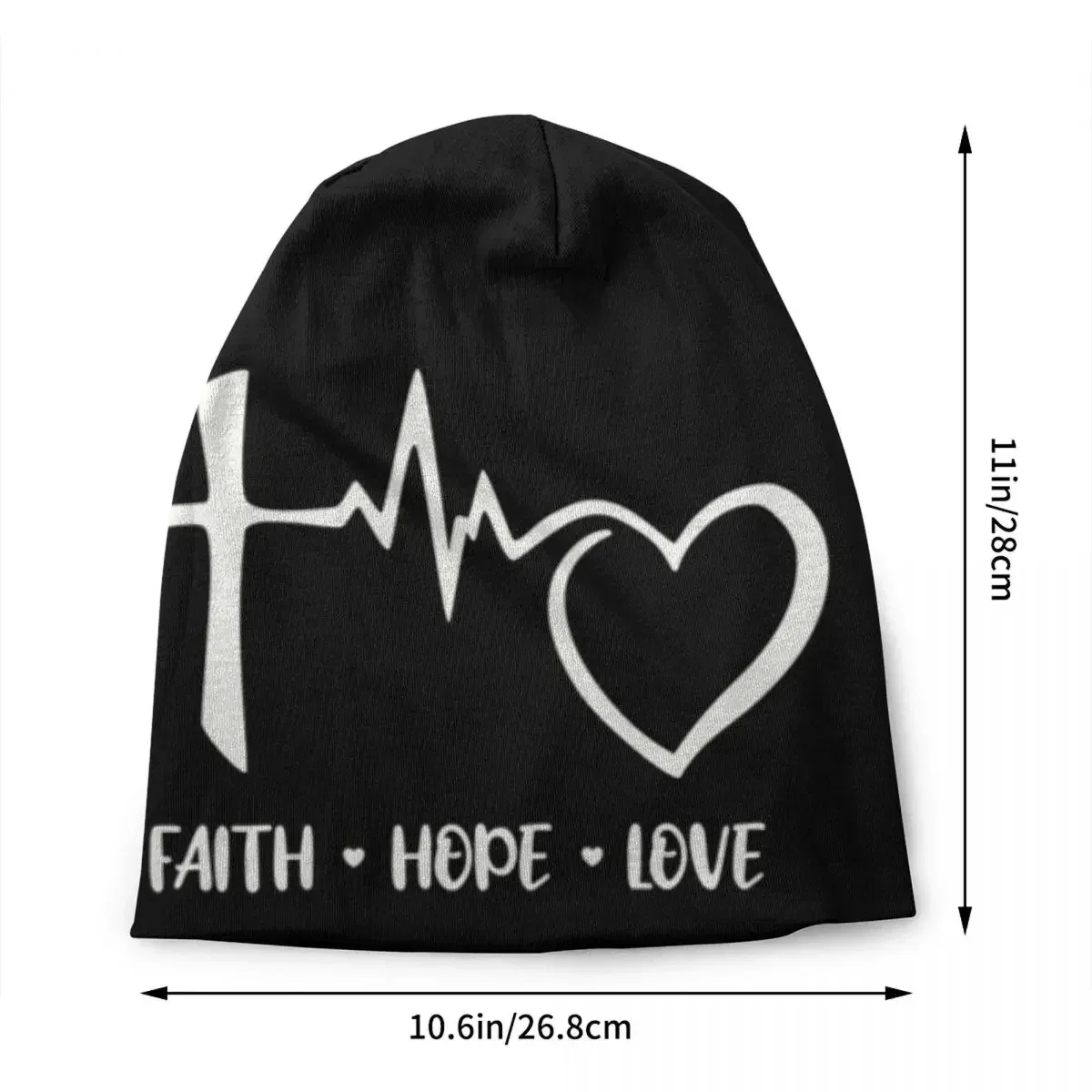 Faith Hope Love Heartbeat Skullies Beanies Caps Unisex Winter Knitted Hat Cross Crucifix Jesus Christ  God Lord Bonnet Hats