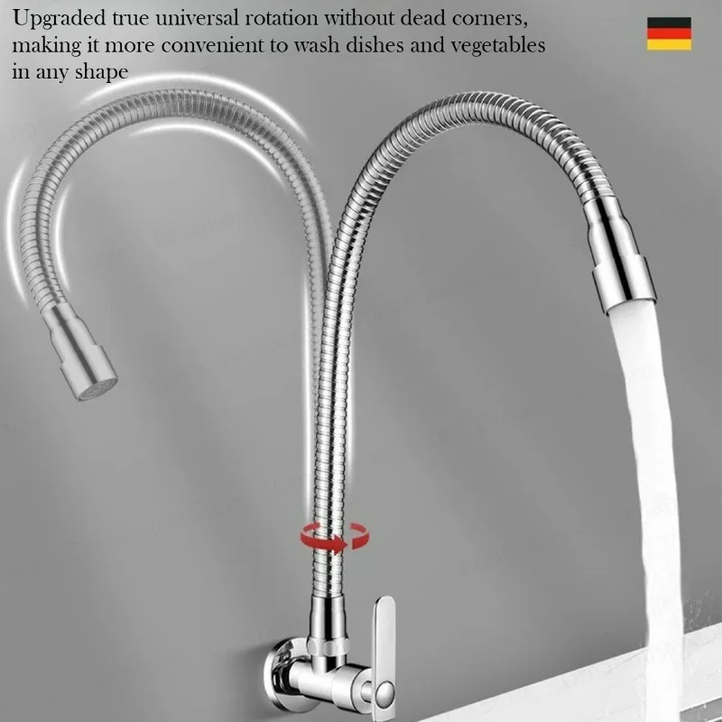 

Wall Mounted Faucet Kitchen with 360 Rotation Function Single Cold Water Kitchen Faucet Simple Installs Hose Swivel Mixer Taps
