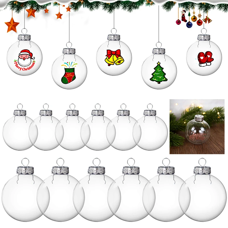 6pcs Christmas Clear Ball Plastic Fillable Ornament Xmas Tree Hanging Bauble Pendant Merry Xmas Home Decoration Navidad New Year