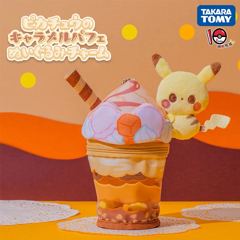 Takara Tomy Pokemon Plush Keychain Pikachu Espurr Parfait Dessert Drink Pokepeace Zipper Pouch Pendant For Anime Collectors
