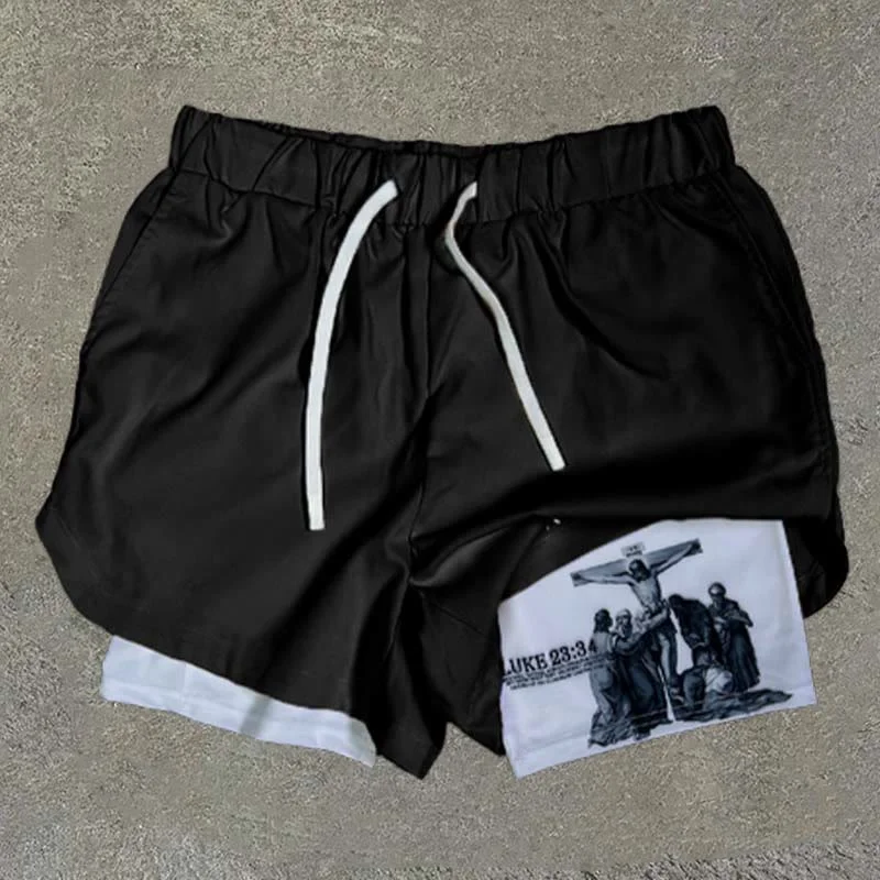 Quick Drying Summer Shorts For Men Wooden Double Layer Shorts Breathable Beach Shorts Large Comfortable Fitness Sports Shorts