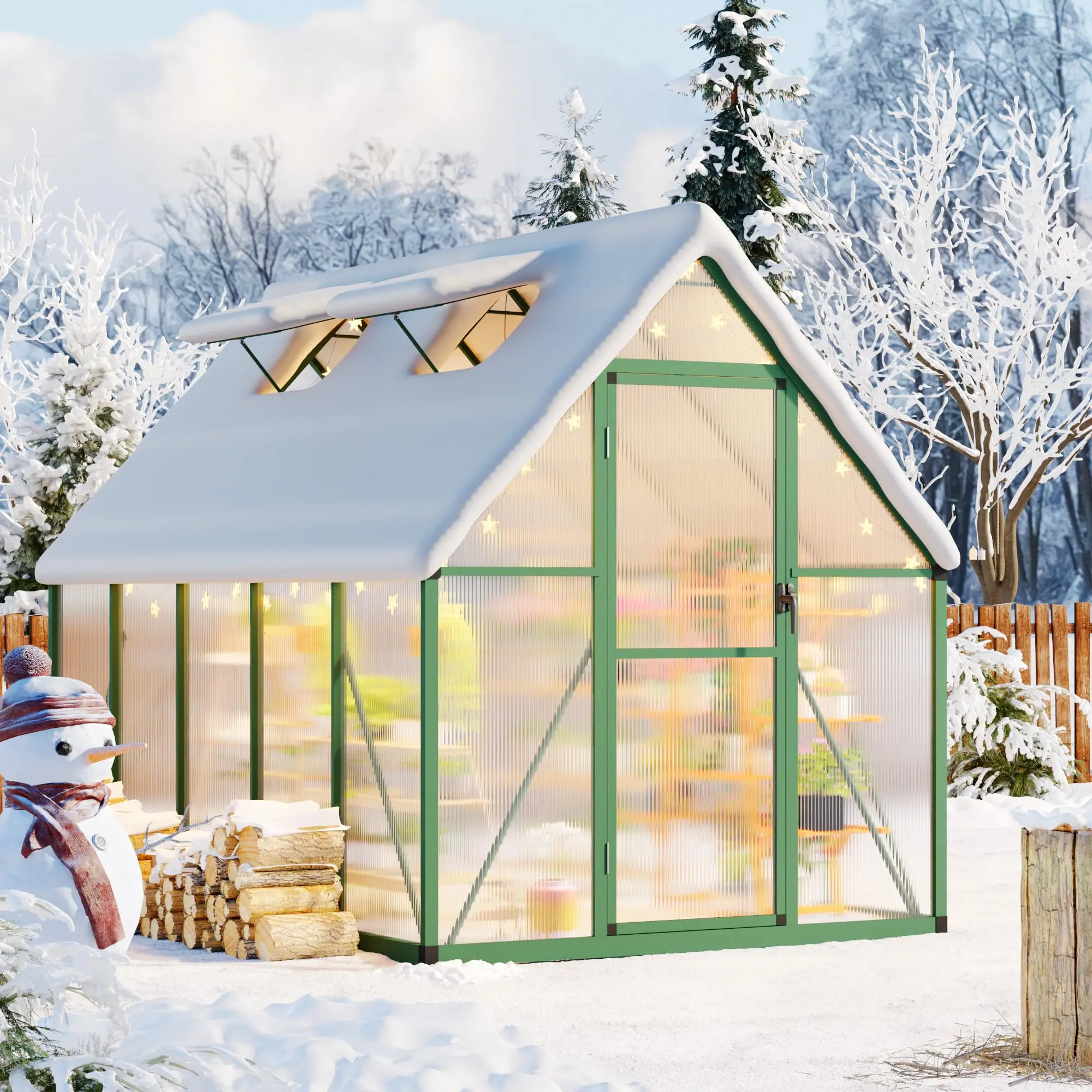 6x9 FT Outdoor enhouse, Polyte enhouse with Roof Vent and Ground Nails, Large Walk-in en House w/Lockable Push Door for