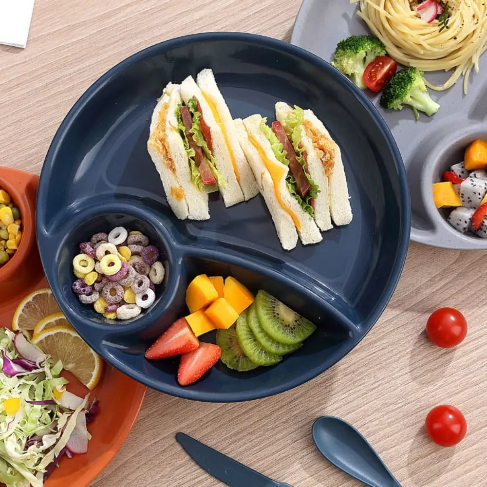 

2pcs Household Round Food Plate Microwavable Thickened Meal Measure Dish Plastic Divided Dinner Plate Salad