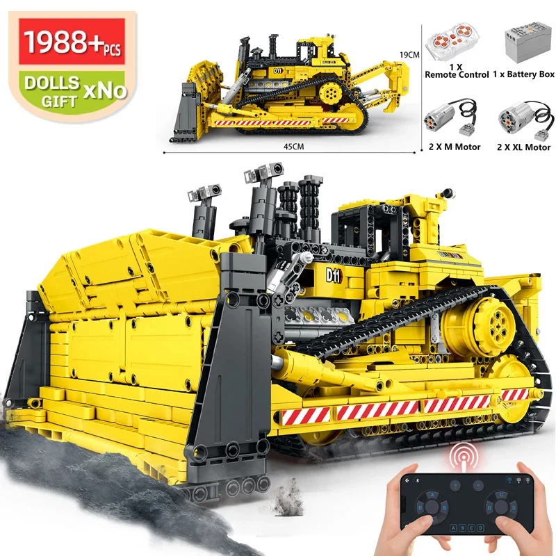

Technical 2.4G Remote Control City Construction Vehicle Building Blocks Mechanical Large Bulldozer Crane Truck Model Bricks Toys