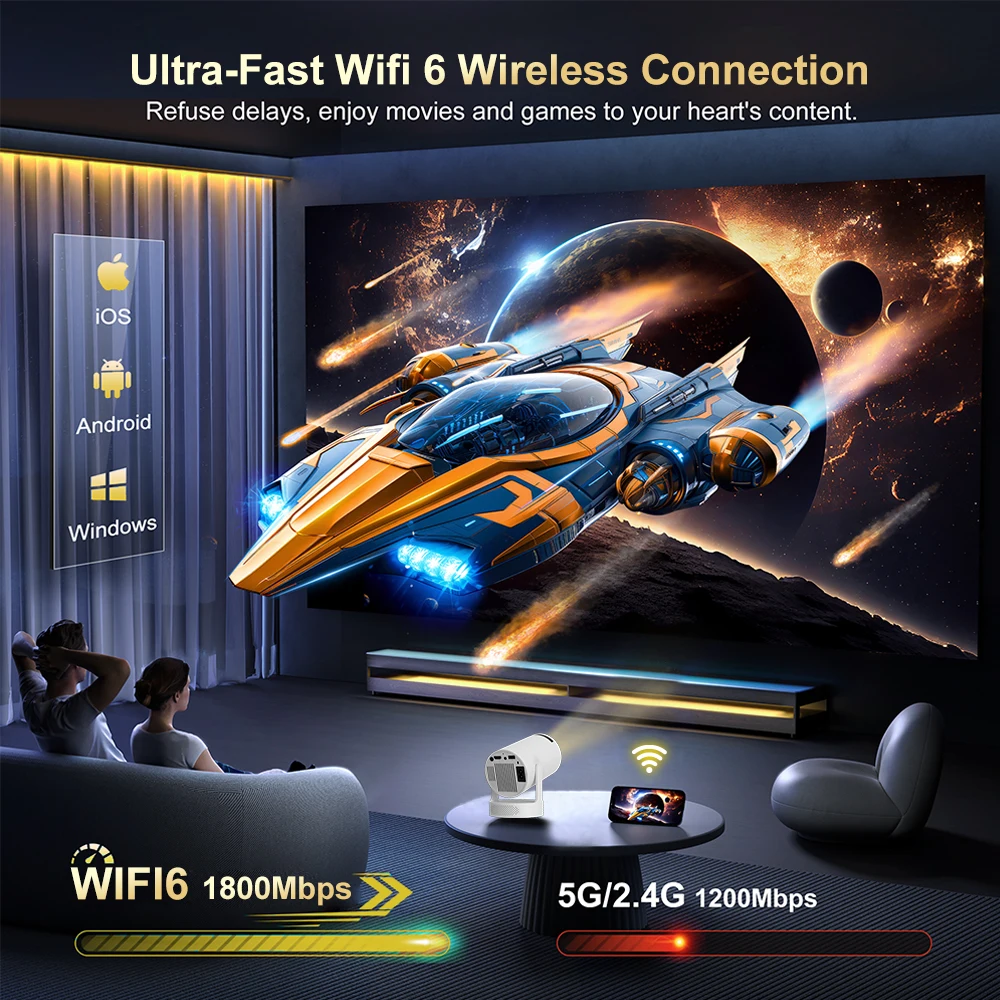 HY300 ProลําโพงHIFIโปรเจคเตอร์Android 11 Dual Wifi6 280ANSI Allwinner H713 BT5.0 1280*720P 4Kอัพเกรดฟิล์มเสียงโปรเจคเตอร์