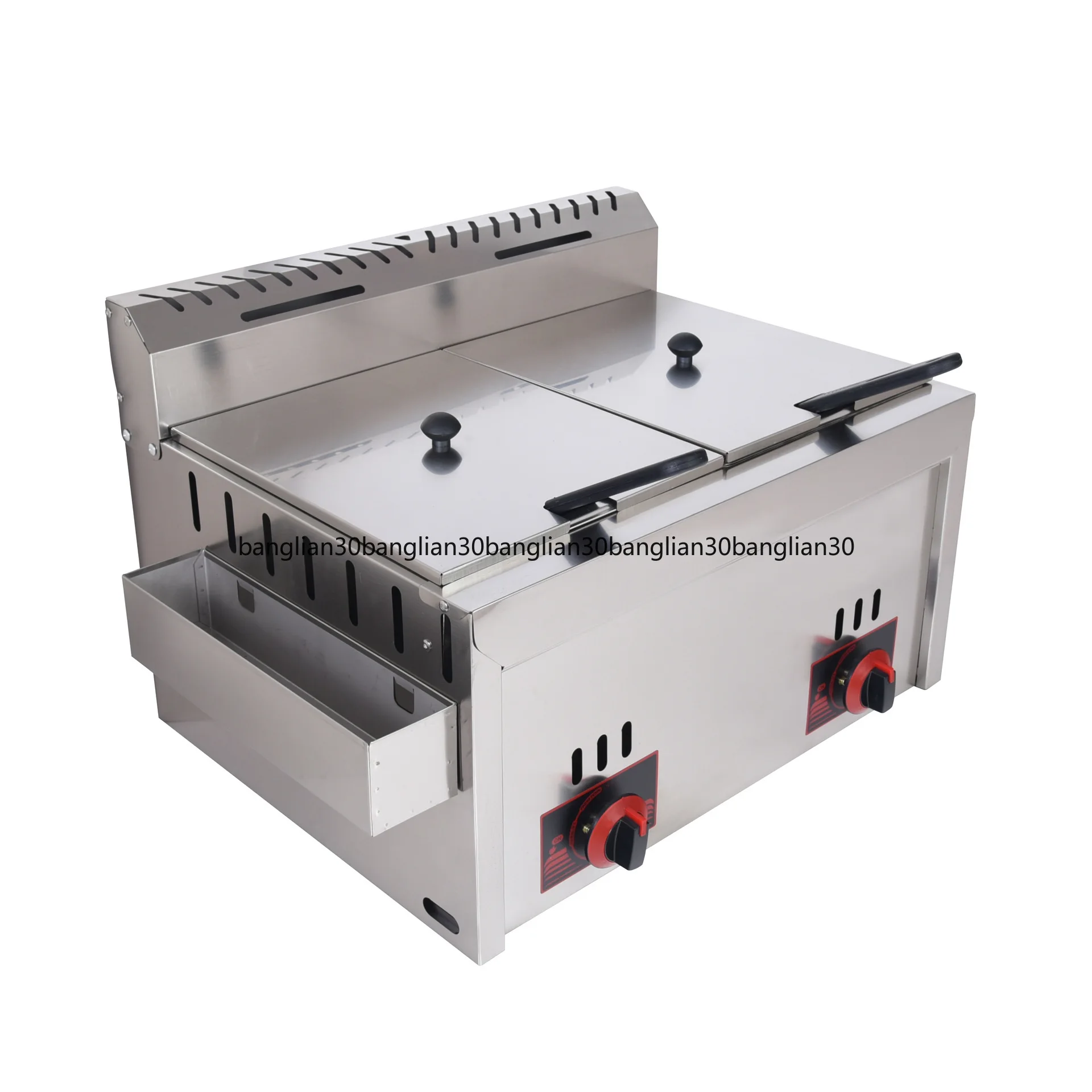 

Gas Fryer Double Cylinder Double Sieve French Fries Snack Machine Fried Chicken Stove