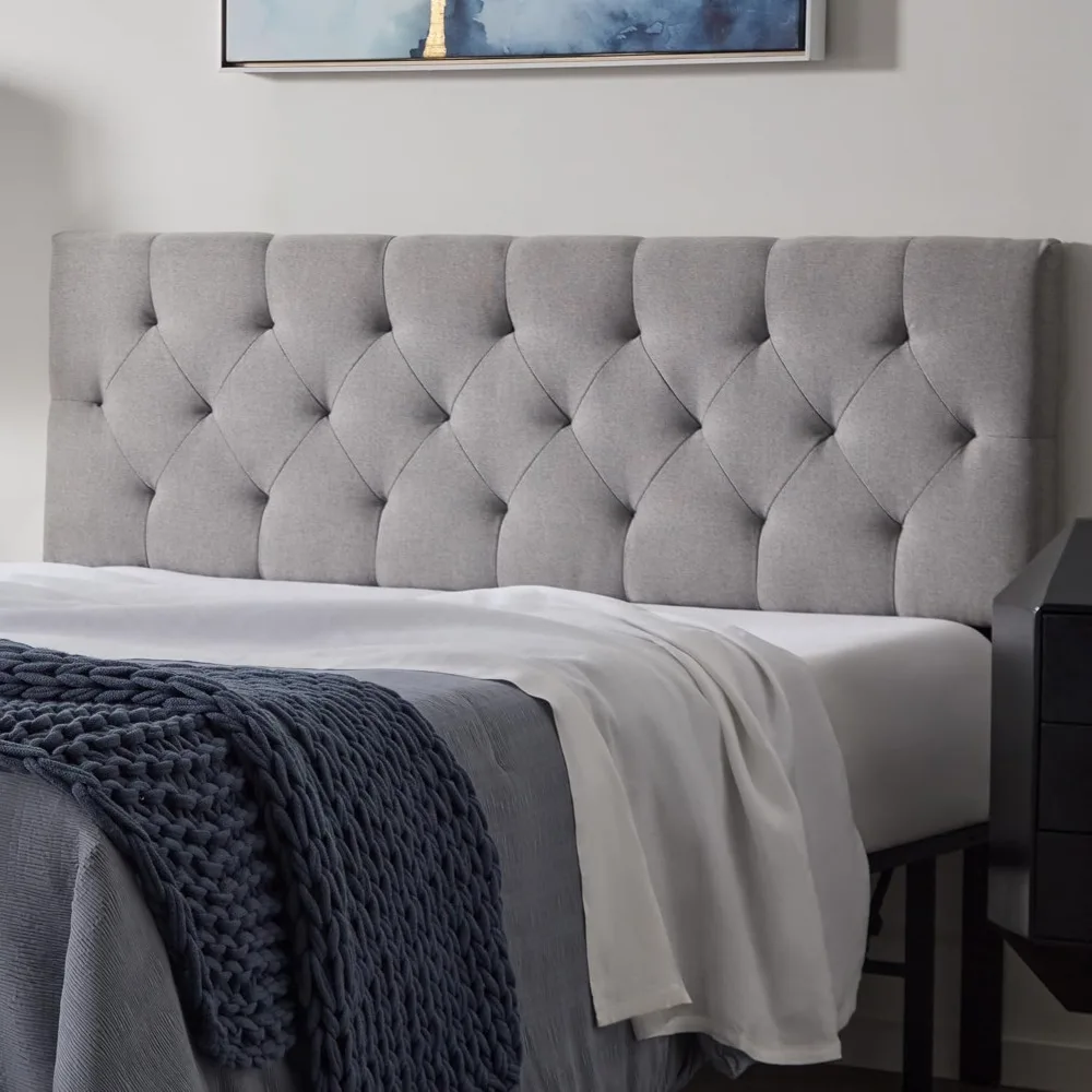 

Mid-Rise Upholstered Headboard - Diamond Tufted - Padded Polyester - Adjustable Height from 34” to 46” Easy Assembly