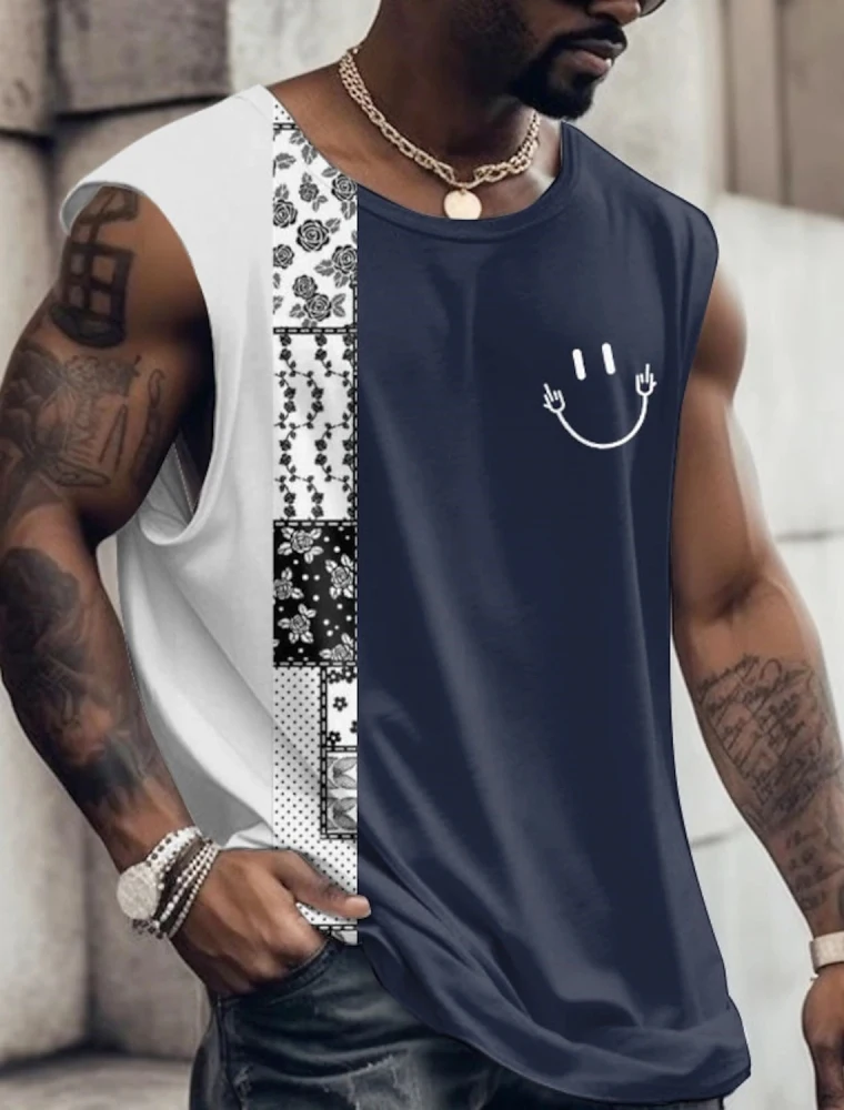 Summer Muscle Men's Vest 3d Totem Print Crew-Neck Clothing Sleeveless T-Shirt Print Large Size Daily Sportsfitnessrunningtop