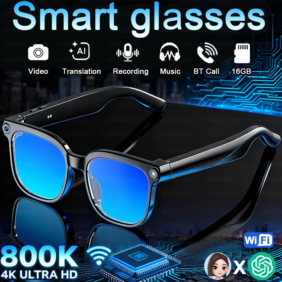 

4K Ultra HD Color Change BT Call Smart Glasses AI Chat Music Player 800W Pixel Camera 1080P Video AI Sports Glasses Men 2026 New