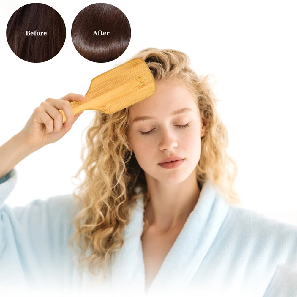 2-in-1-Haarbürste und Rattenschwanzkamm-Set aus 100 % natürlichem Holz – professionelle Borstenbürste zum Entwirren, Kopfhautmassage und Haarpflege – Detail 2