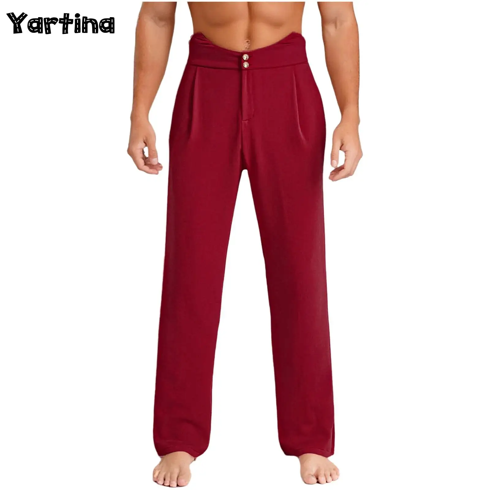 Pantalon Long de danse de Ballet latin pour hommes, bande élastique au dos, poches latérales, pantalon droit ample, vêtements de danse pour Rumba Tango, danse moderne