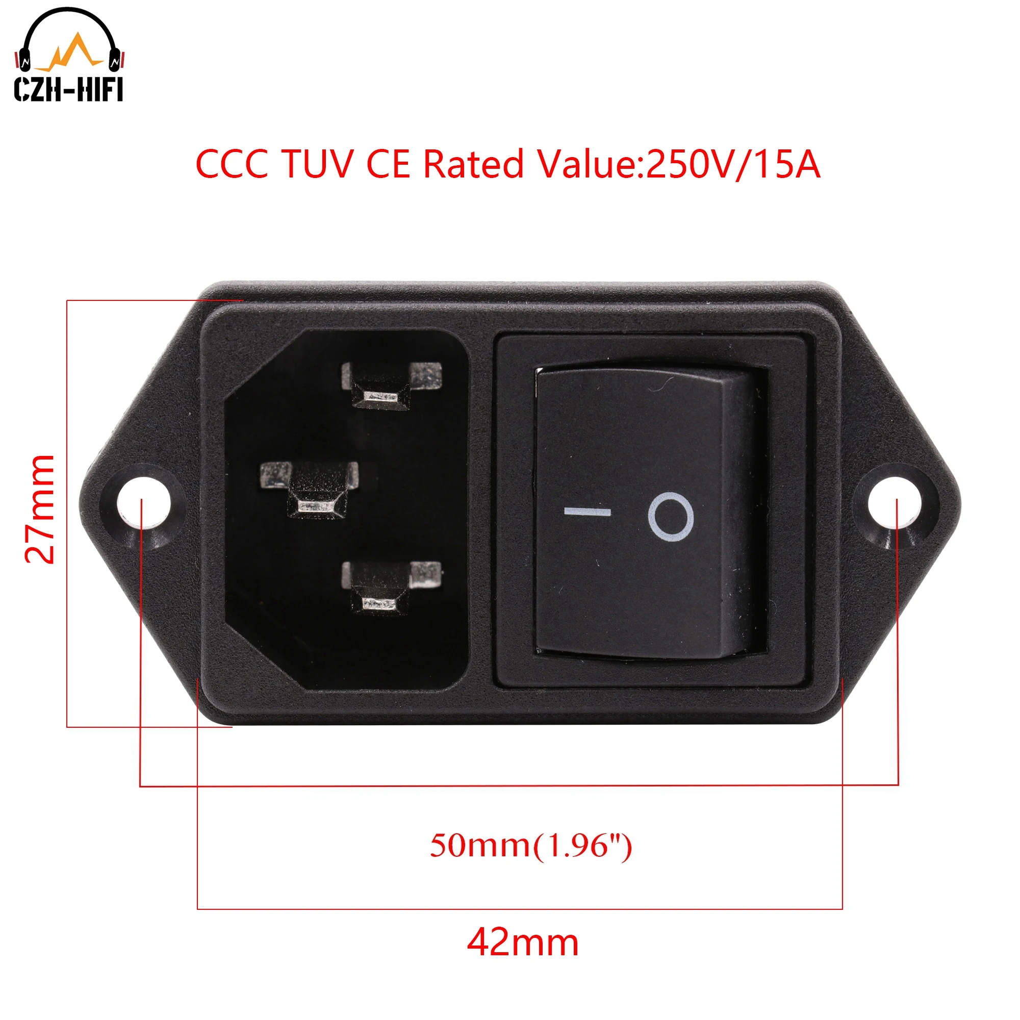 1pc IEC 320 C14 AC Male Power Cord Inlet Power Receptacle Connector With Red Light ON-OFF Rocker Switch CCC,CE,TUV PC DAC CD TV